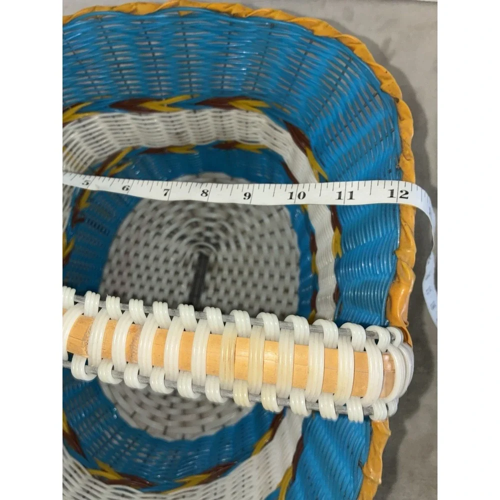 Basket‎ Wire Frame Vinyl Blue Native Southwest Woven MCM 14x12x11